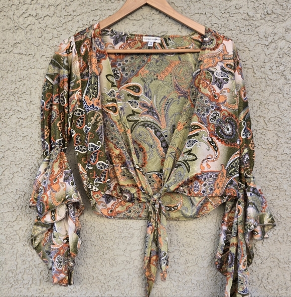 Karma Highway Tops - Karma Highway Bell Sleeve Tie Front Blouse